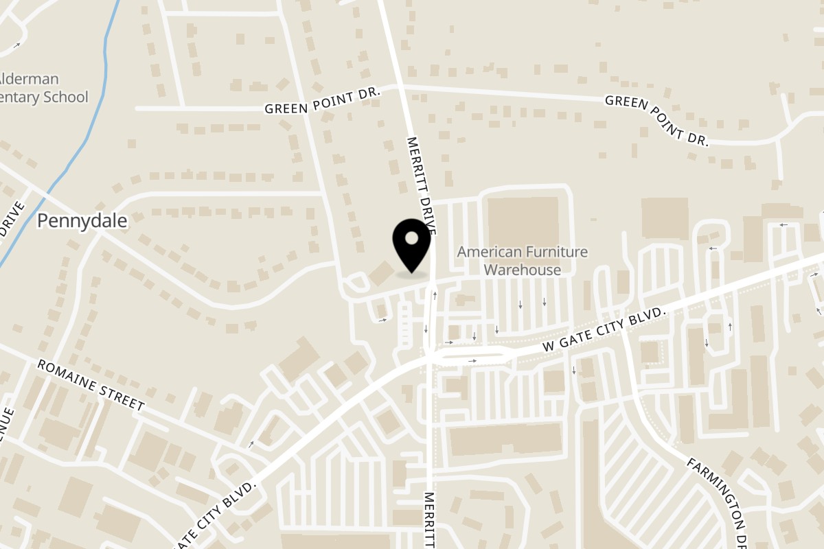 Map showing the location of Superama on 2120 Merritt Dr in Greensboro